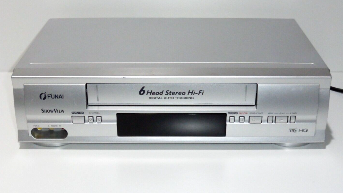 silber Funai 6 head Hi-Fi VHS Videorecorder + Fernbedienung